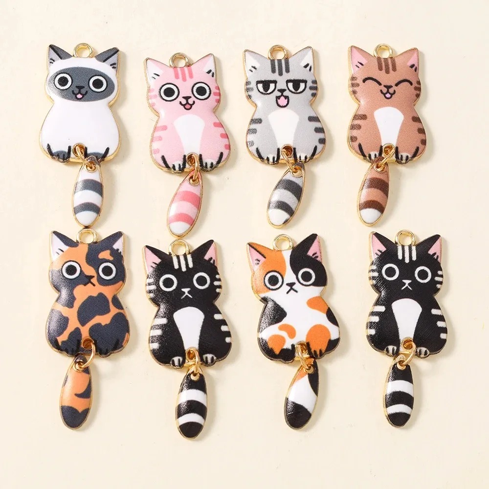 Resin Art Engagement - 10 Stück 16×39mm niedliche Cartoon-Katzen-Harzanhänger, schöne