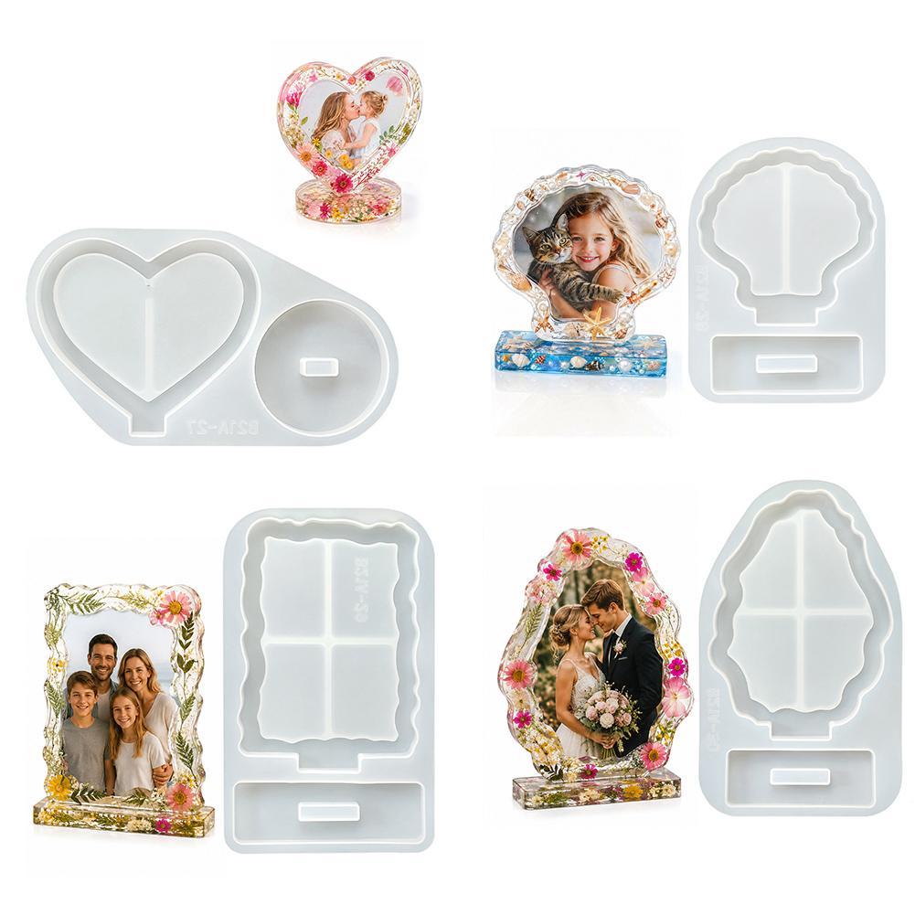 Resin Art Ocean - Hochzeitseinladung Harzform Silikon-Fotorahmenform mit Basis Herz